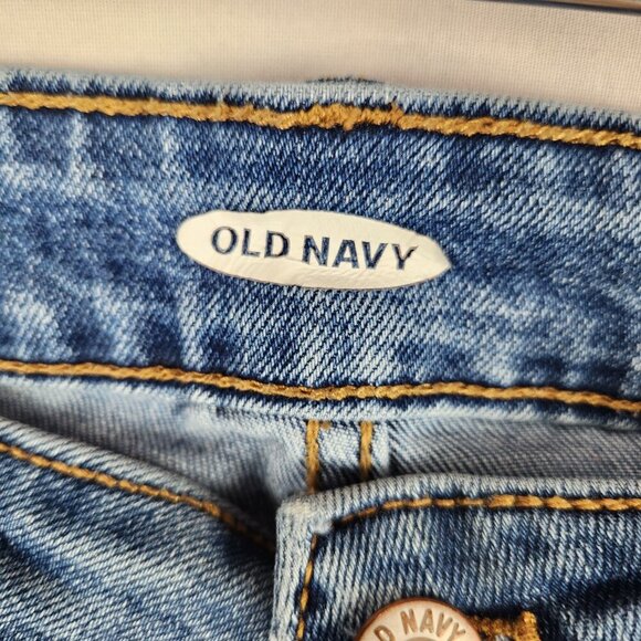 Old Navy Denim Cuffed Shorts Women's 8 Mid Rise Blue Button Fly Distressed - Picture 6 of 7
